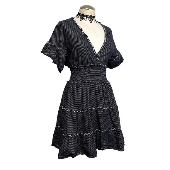 Max Studio Stripe Ruffle Tier Wrap Coquette Cute Mini Dress - Picture 2 of 13